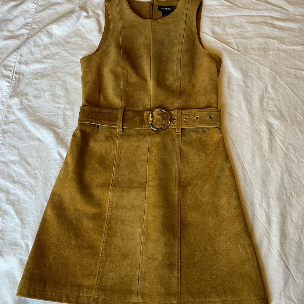 Monkl Camel Sleeveless Suede Dress